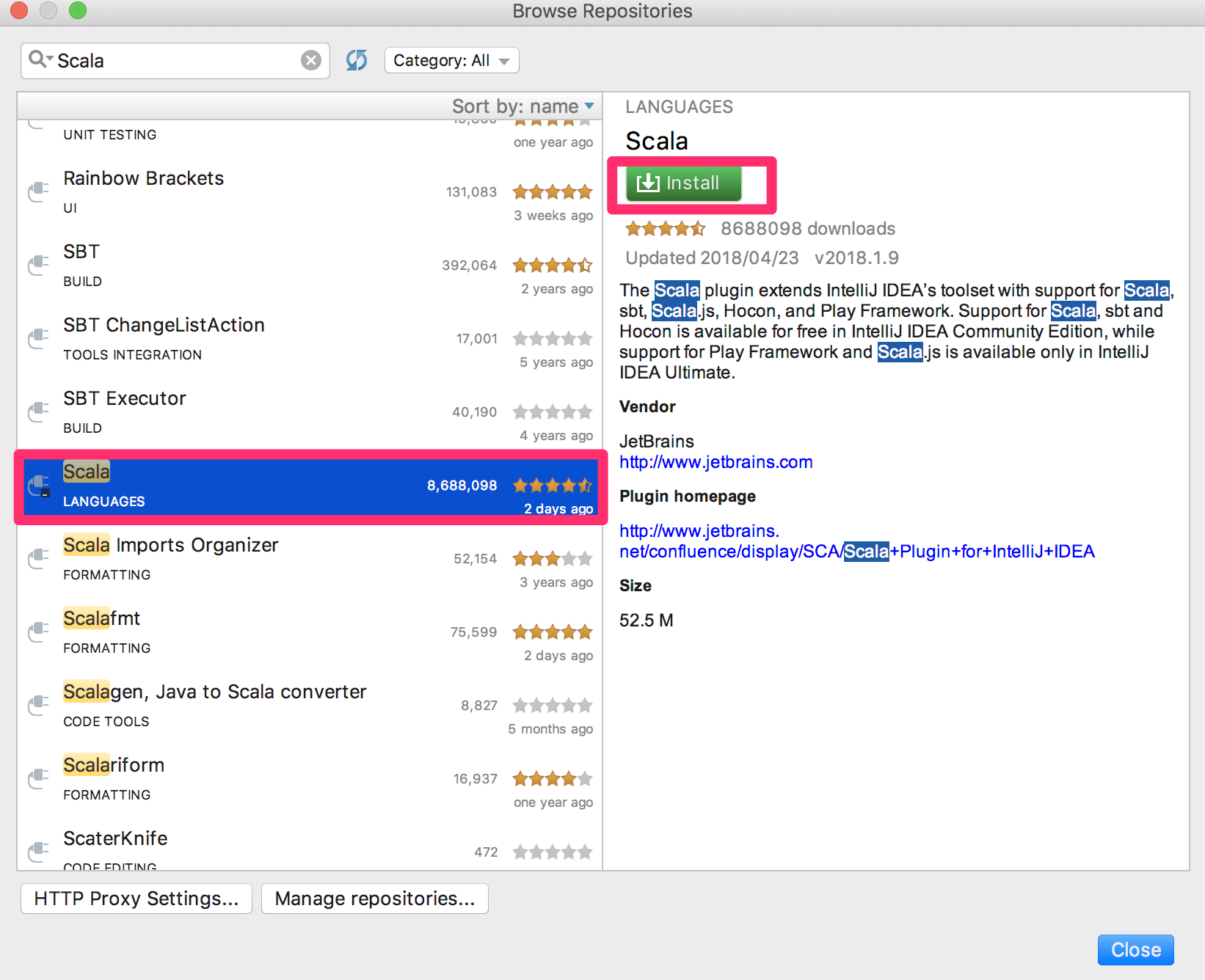 IntelliJ IDEAのBrowse Repositoriesの画面