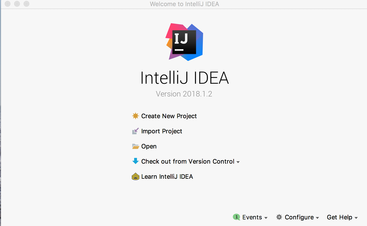 IntelliJ IDEAの起動画面